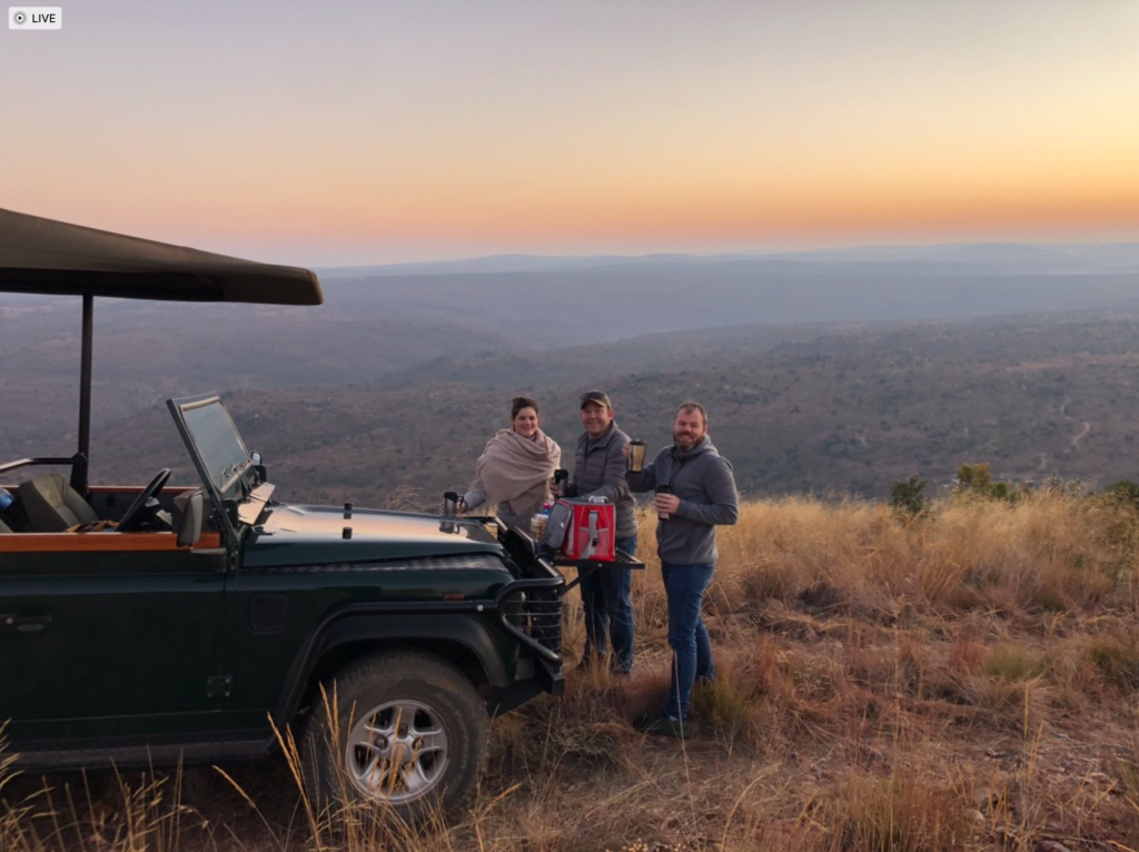 Private safari group having coffee at sunrise